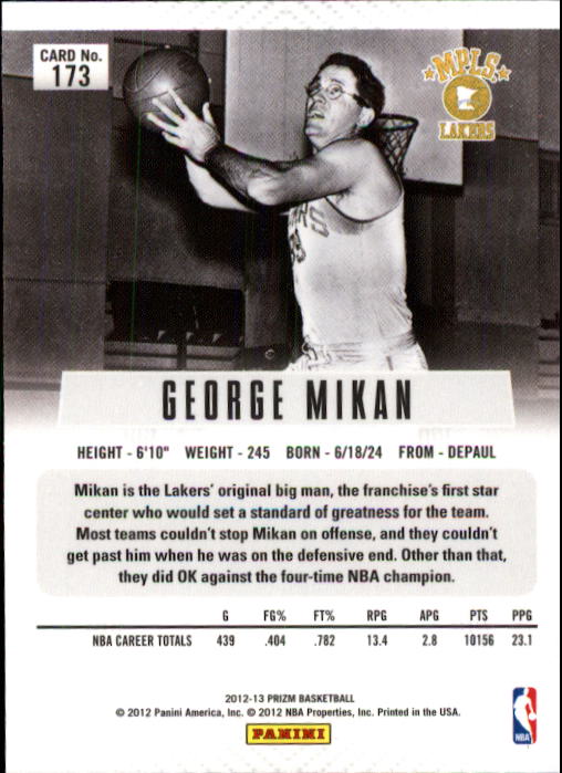 2012-13 Panini Prizm #173 George Mikan back image