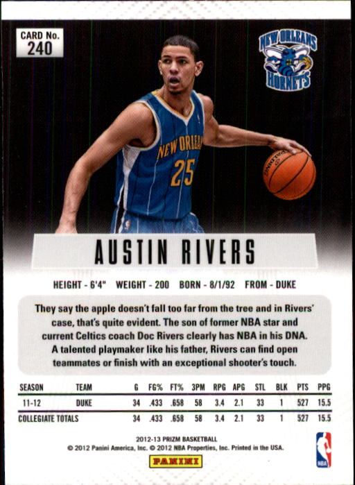 2012-13 Panini Prizm #240 Austin Rivers RC back image