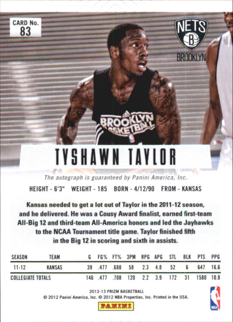 2012-13 Panini Prizm Autographs #83 Tyshawn Taylor back image