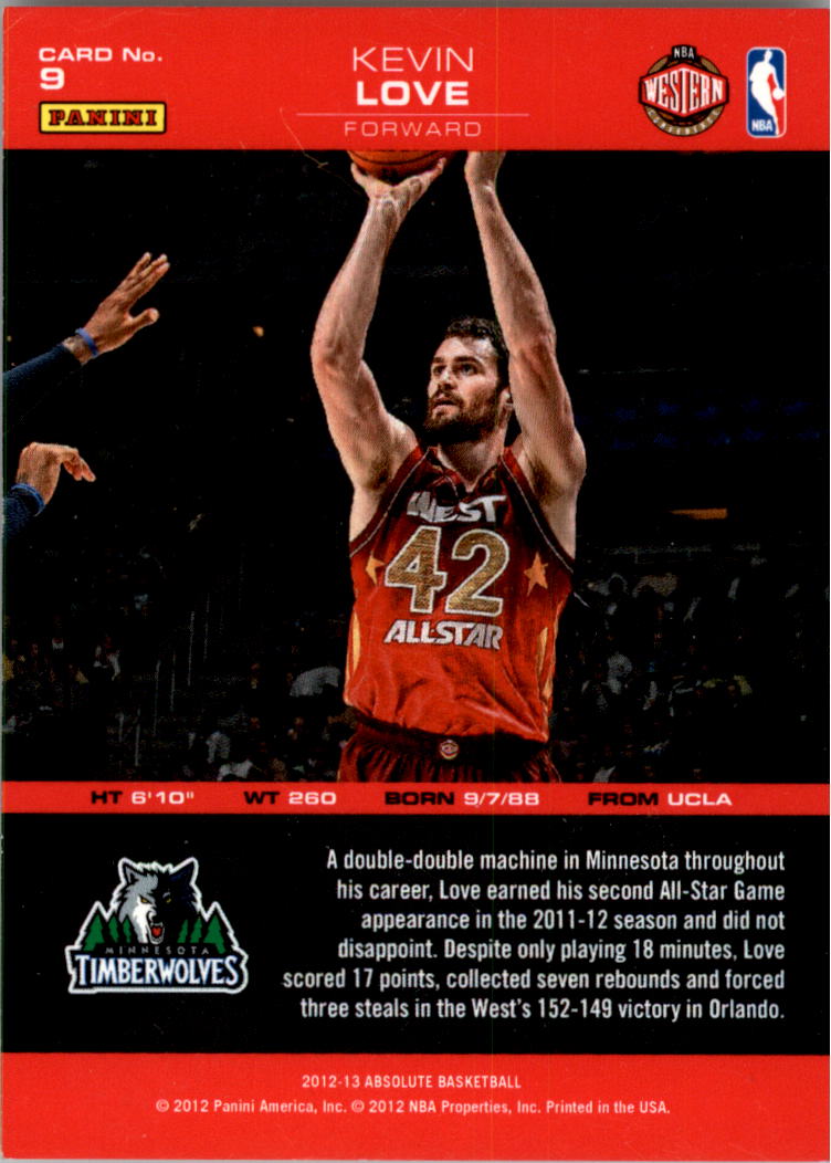2012-13 Absolute Panini All-Stars #9 Kevin Love back image