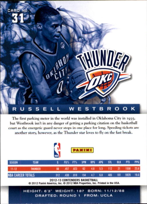 2012-13 Panini Contenders #31 Russell Westbrook back image