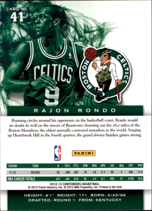 2012-13 Panini Contenders #41 Rajon Rondo back image