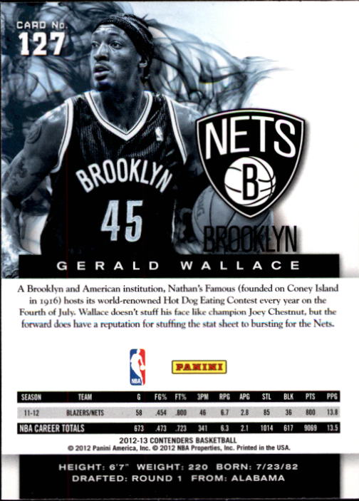 2012-13 Panini Contenders #127 Gerald Wallace back image