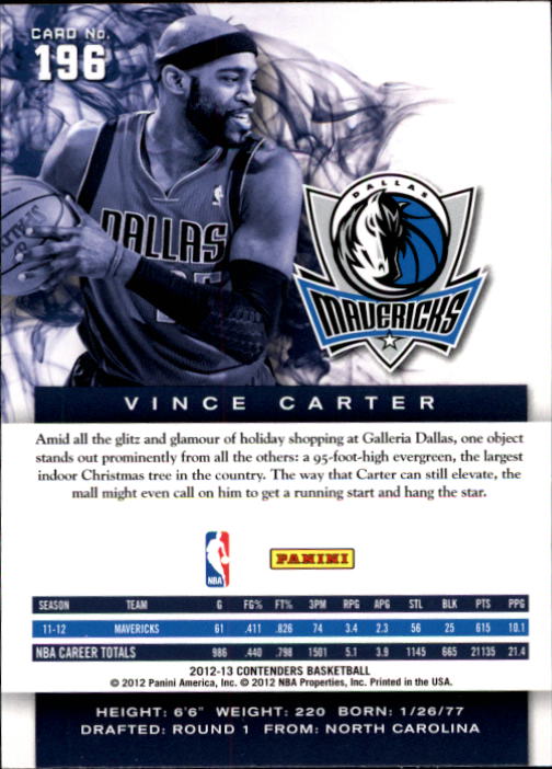 2012-13 Panini Contenders #196 Vince Carter back image