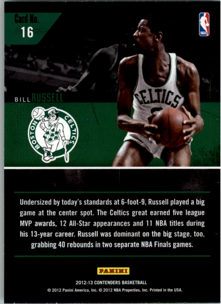 2012-13 Panini Contenders Legendary Contenders #16 Bill Russell back image