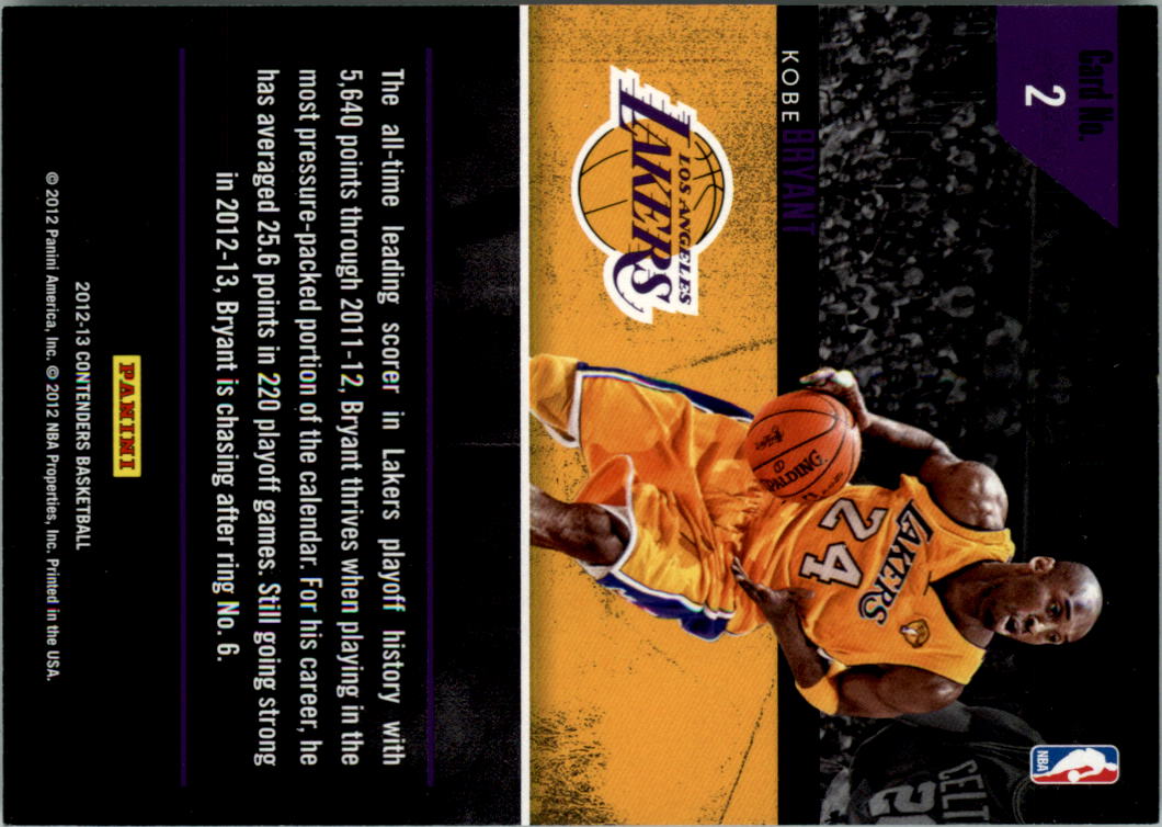 2012-13 Panini Contenders Playoff Contenders #2 Kobe Bryant back image