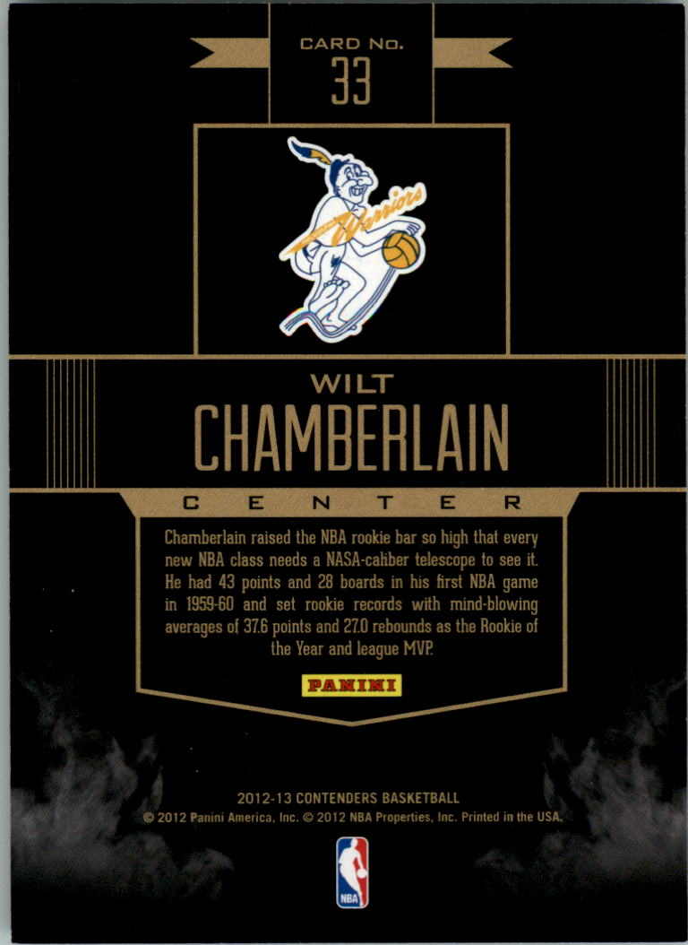 2012-13 Panini Contenders Rookie Remembrance #33 Wilt Chamberlain back image