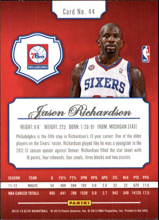 2012-13 Elite #44 Jason Richardson back image