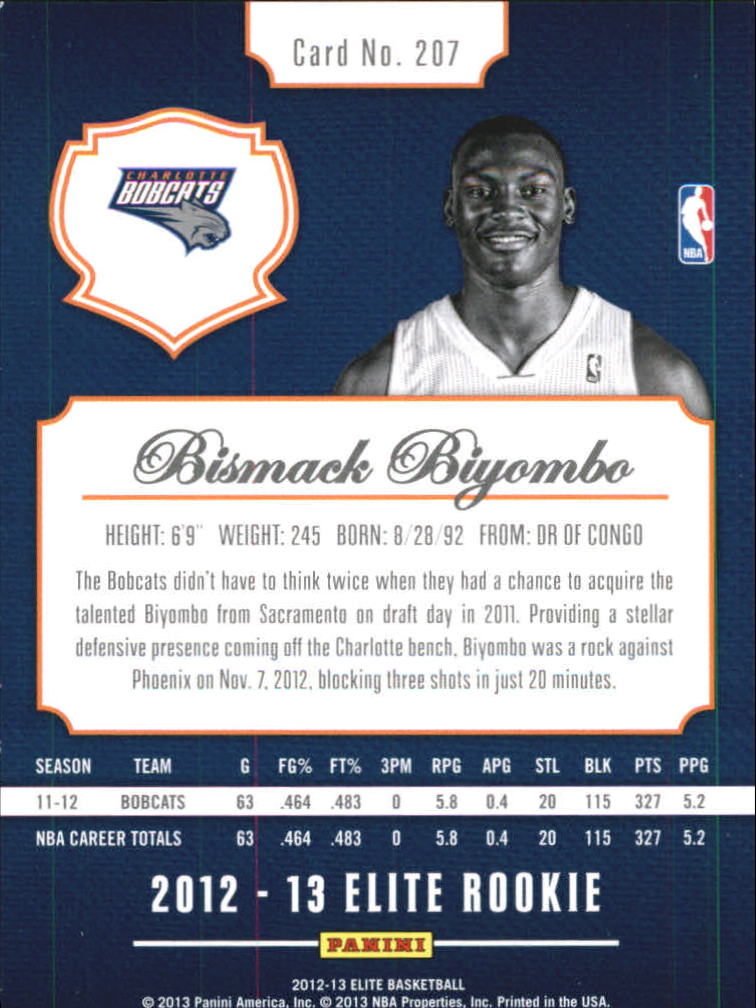 2012-13 Elite #207 Bismack Biyombo RC back image