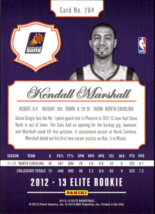 2012-13 Elite #264 Kendall Marshall RC back image