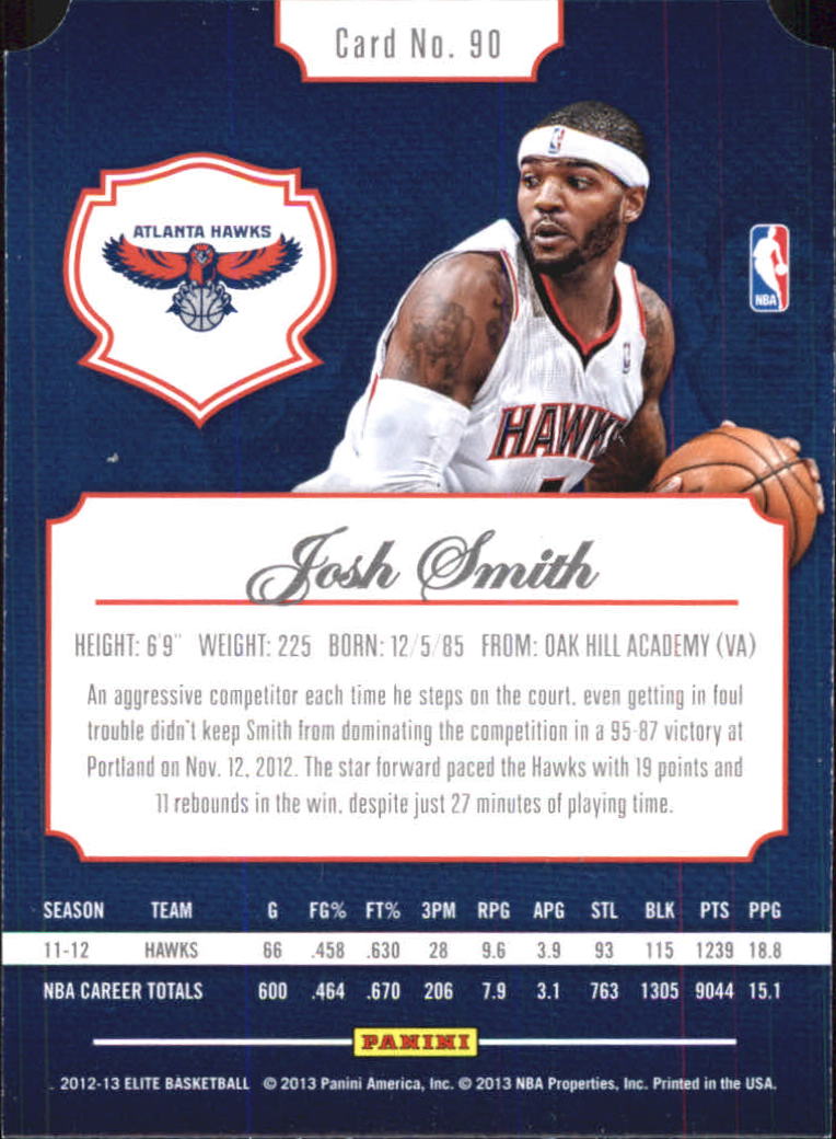 2012-13 Elite Aspirations #90 Josh Smith/95 back image