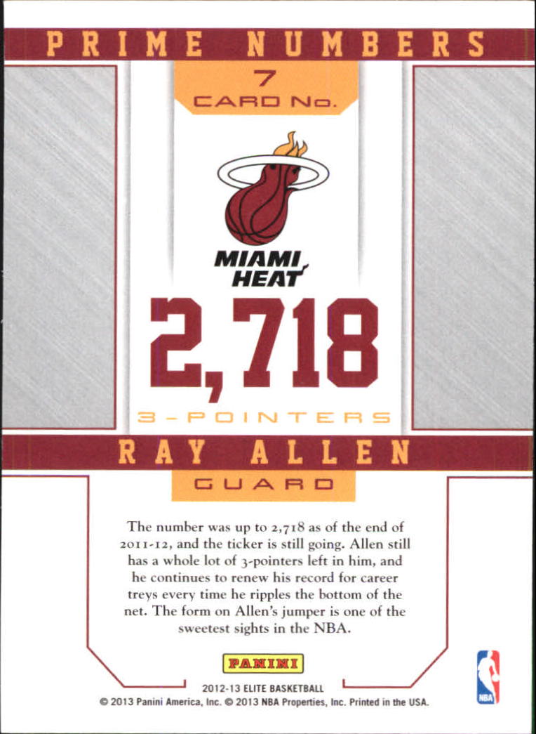 2012-13 Elite Prime Numbers #7 Ray Allen back image