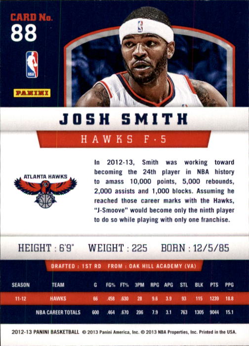 2012-13 Panini #88 Josh Smith back image