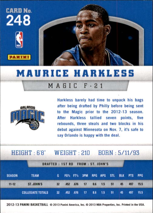 2012-13 Panini #248 Maurice Harkless RC back image