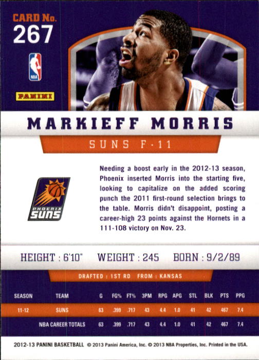 2012-13 Panini #267 Markieff Morris RC back image