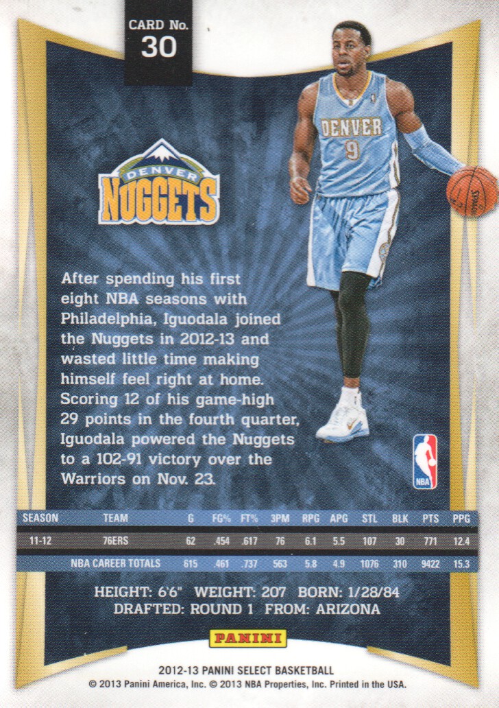 2012-13 Select #30 Andre Iguodala back image