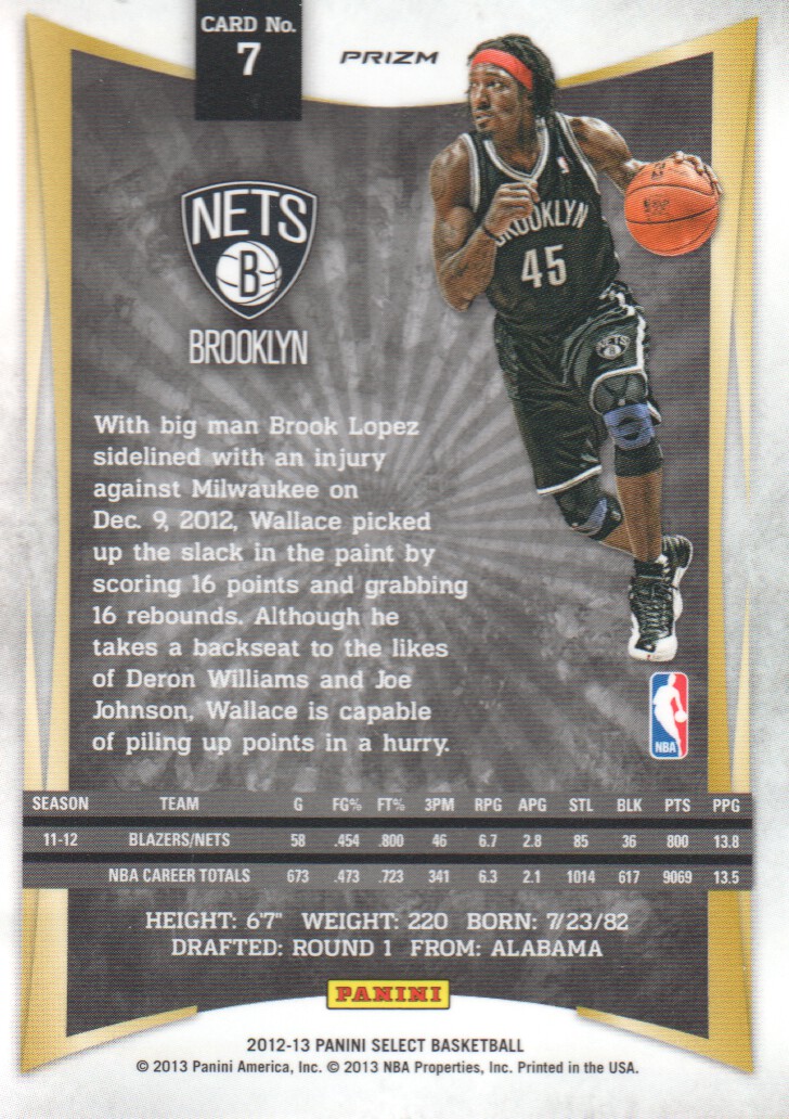 2012-13 Select Prizms #7 Gerald Wallace back image