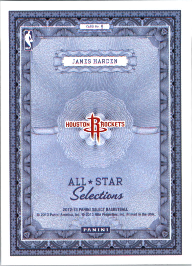 2012-13 Select All-Star Selections #5 James Harden back image