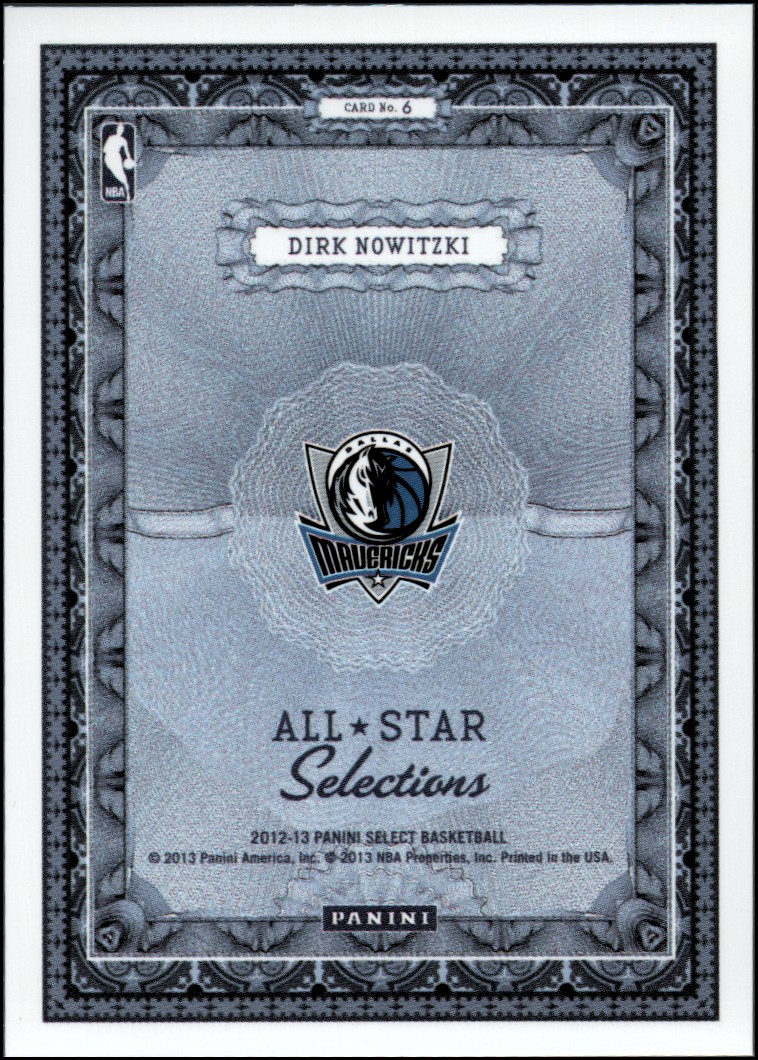 2012-13 Select All-Star Selections #6 Dirk Nowitzki back image