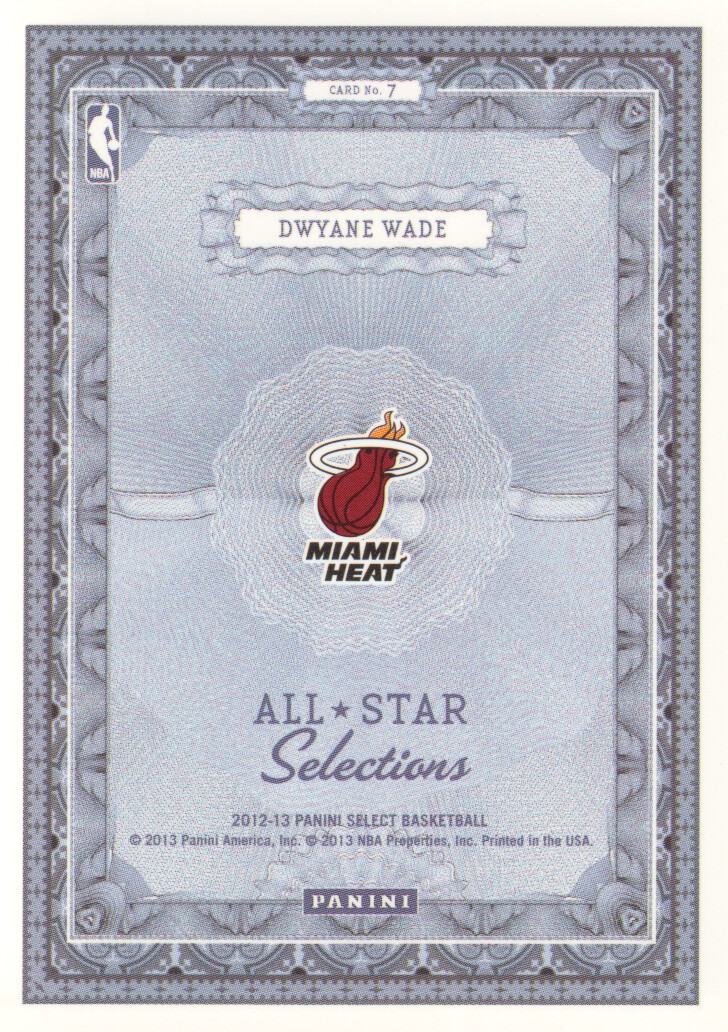 2012-13 Select All-Star Selections #7 Dwyane Wade back image