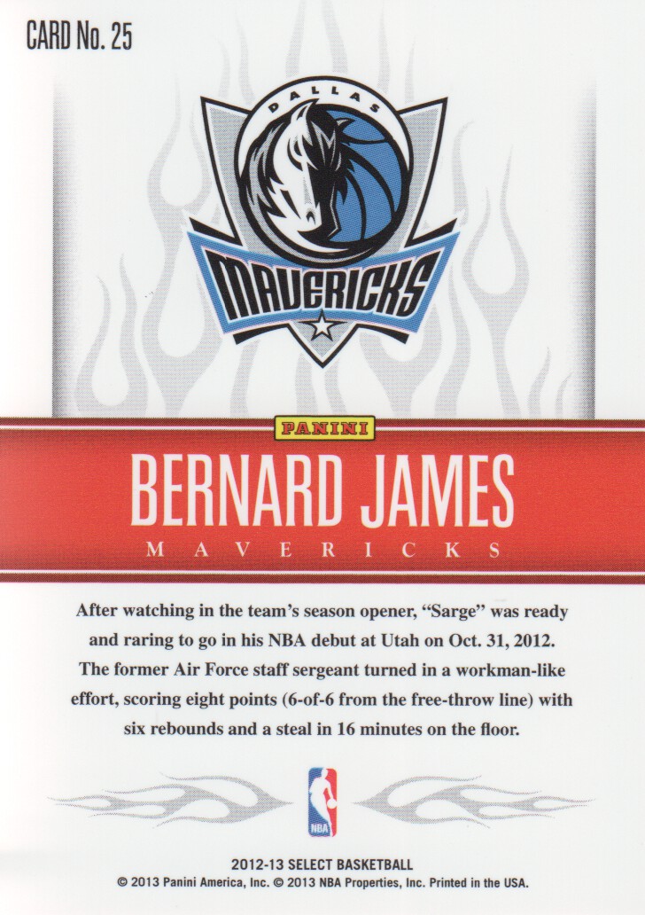 2012-13 Select Hot Rookies #25 Bernard James back image