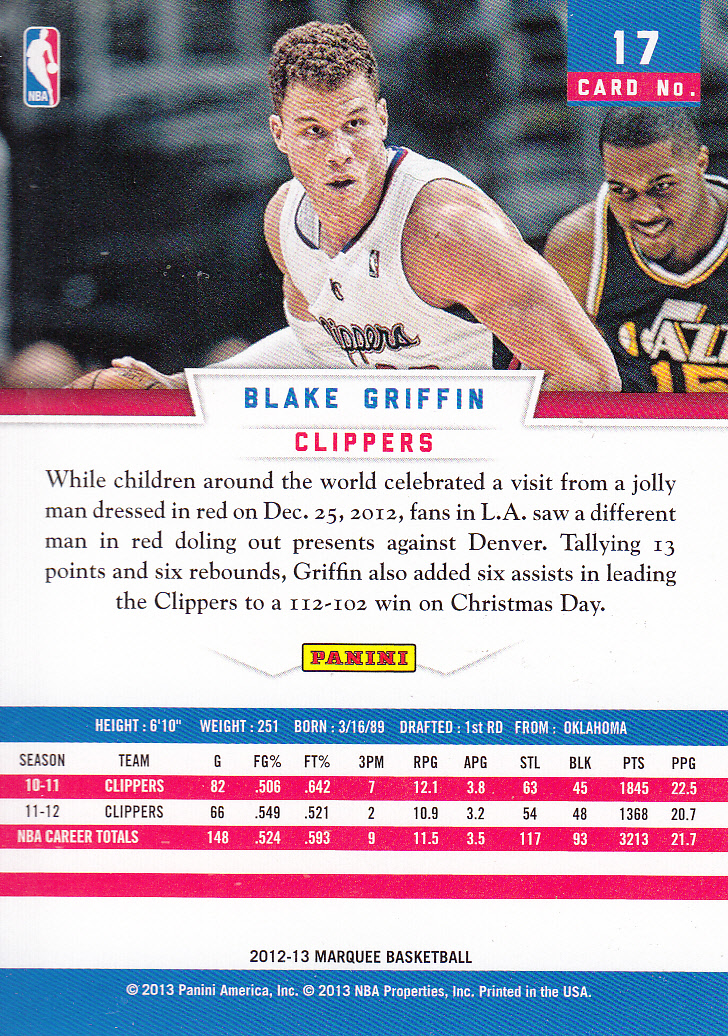 2012-13 Panini Marquee #17 Blake Griffin back image