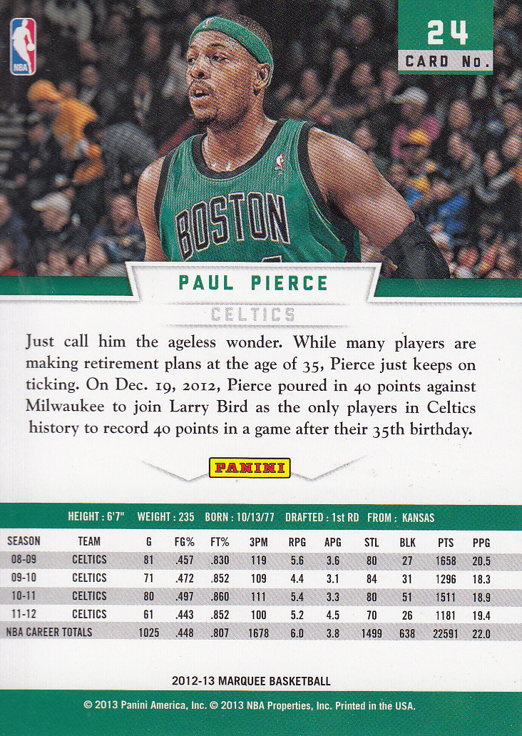2012-13 Panini Marquee #24 Paul Pierce back image
