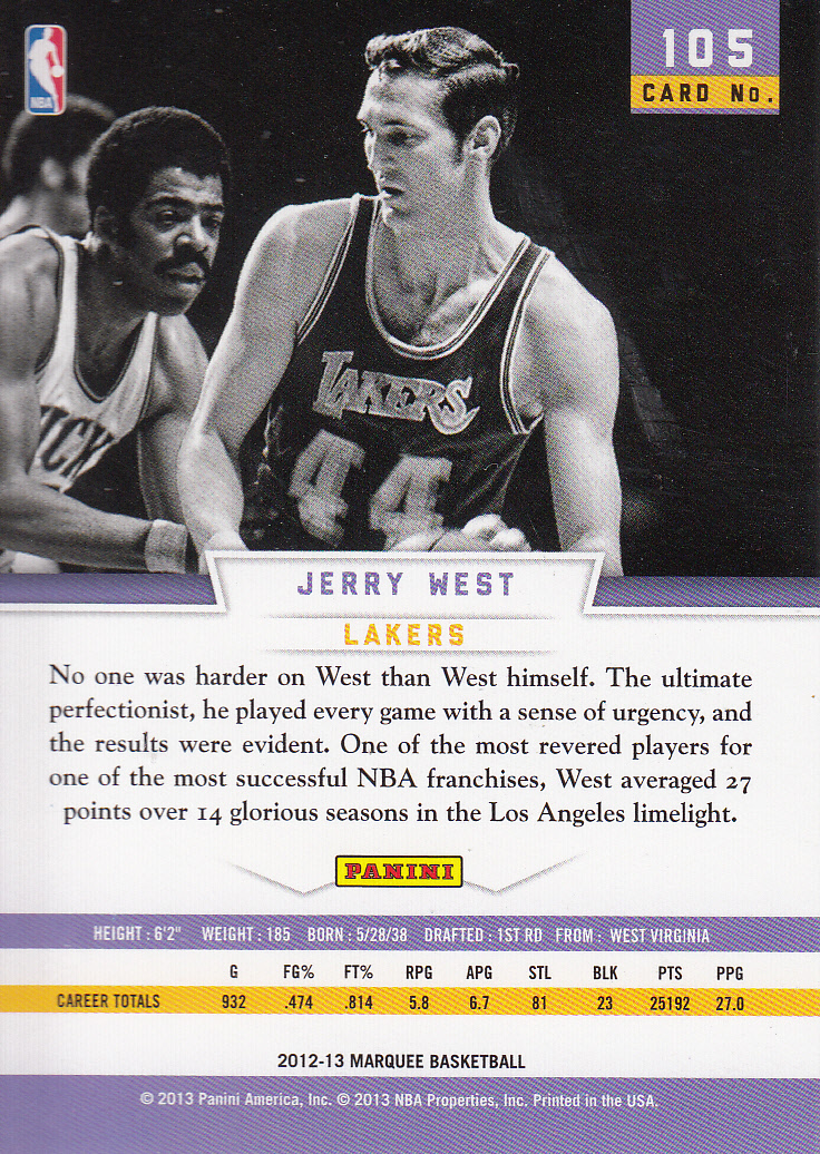 2012-13 Panini Marquee #105 Jerry West back image