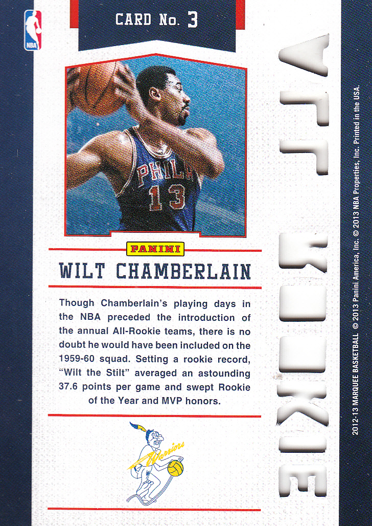 2012-13 Panini Marquee All-Rookie Team Laser Cut #3 Wilt Chamberlain back image