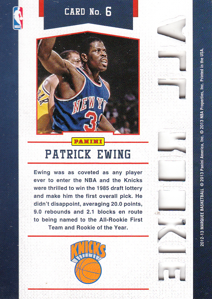 2012-13 Panini Marquee All-Rookie Team Laser Cut #6 Patrick Ewing back image