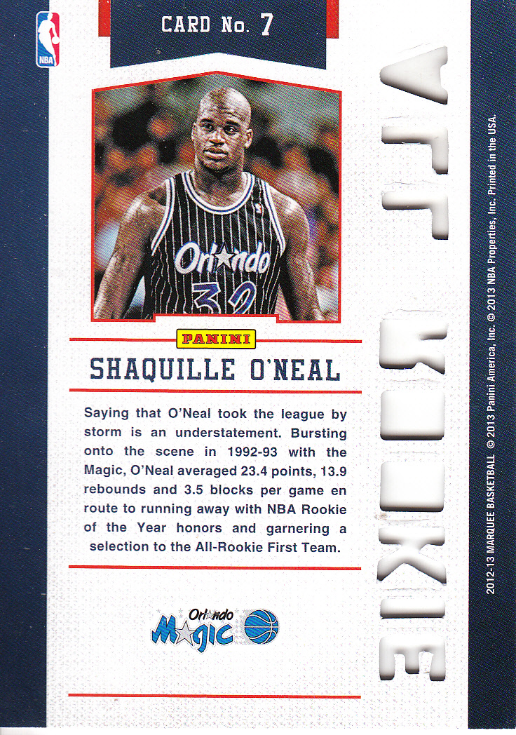 2012-13 Panini Marquee All-Rookie Team Laser Cut #7 Shaquille O'Neal back image