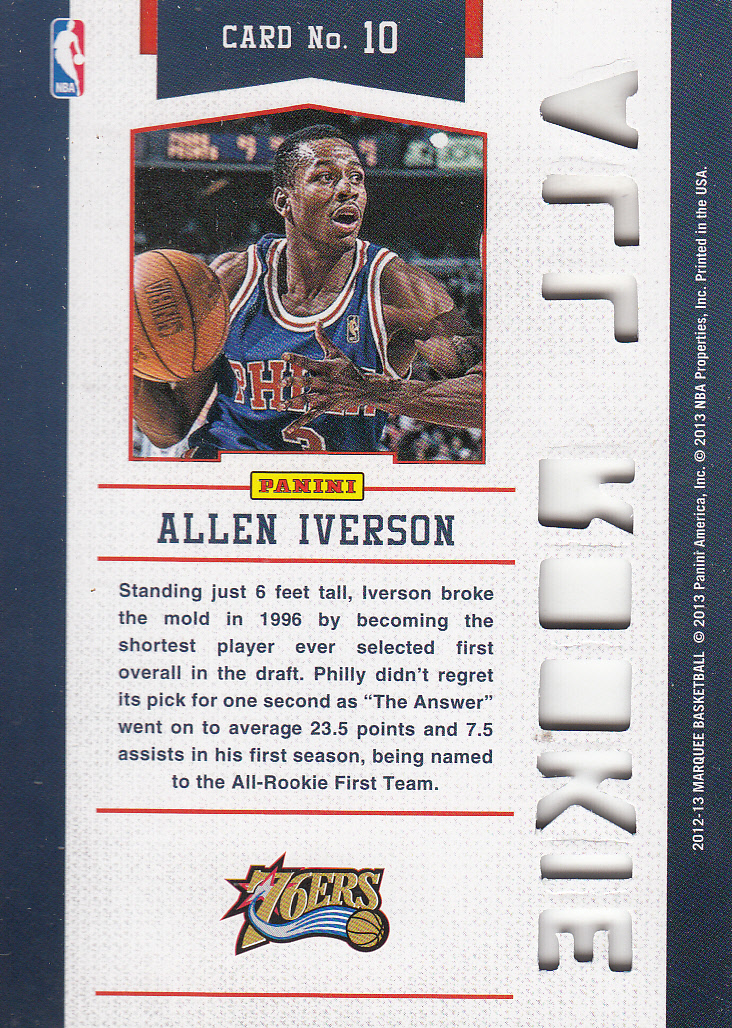 2012-13 Panini Marquee All-Rookie Team Laser Cut #10 Allen Iverson back image