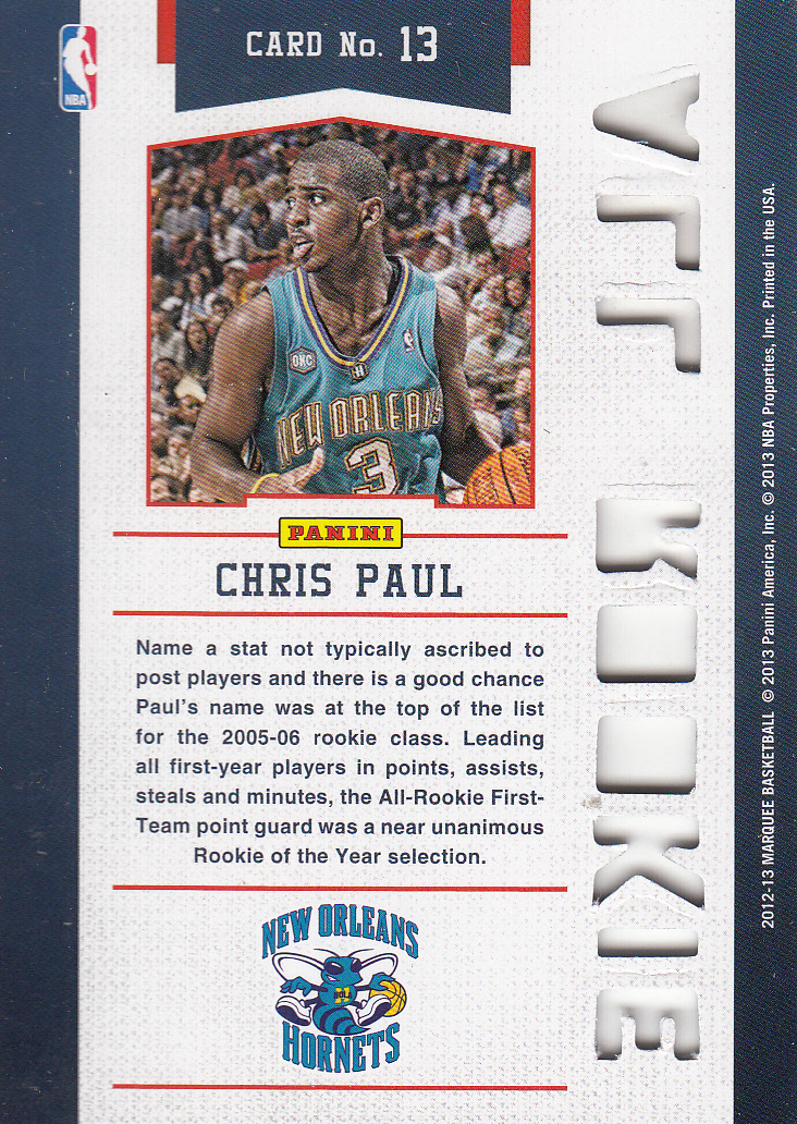 2012-13 Panini Marquee All-Rookie Team Laser Cut #13 Chris Paul back image