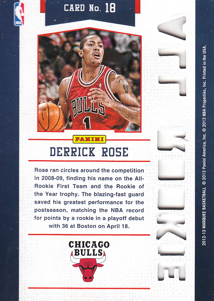 2012-13 Panini Marquee All-Rookie Team Laser Cut #18 Derrick Rose back image