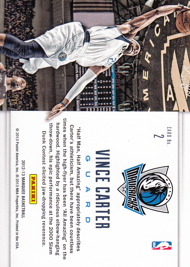 2012-13 Panini Marquee Slam Dunk Legends #2 Vince Carter back image
