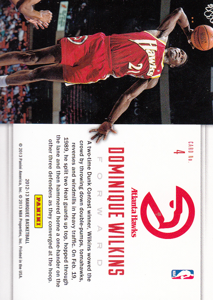 2012-13 Panini Marquee Slam Dunk Legends #4 Dominique Wilkins back image