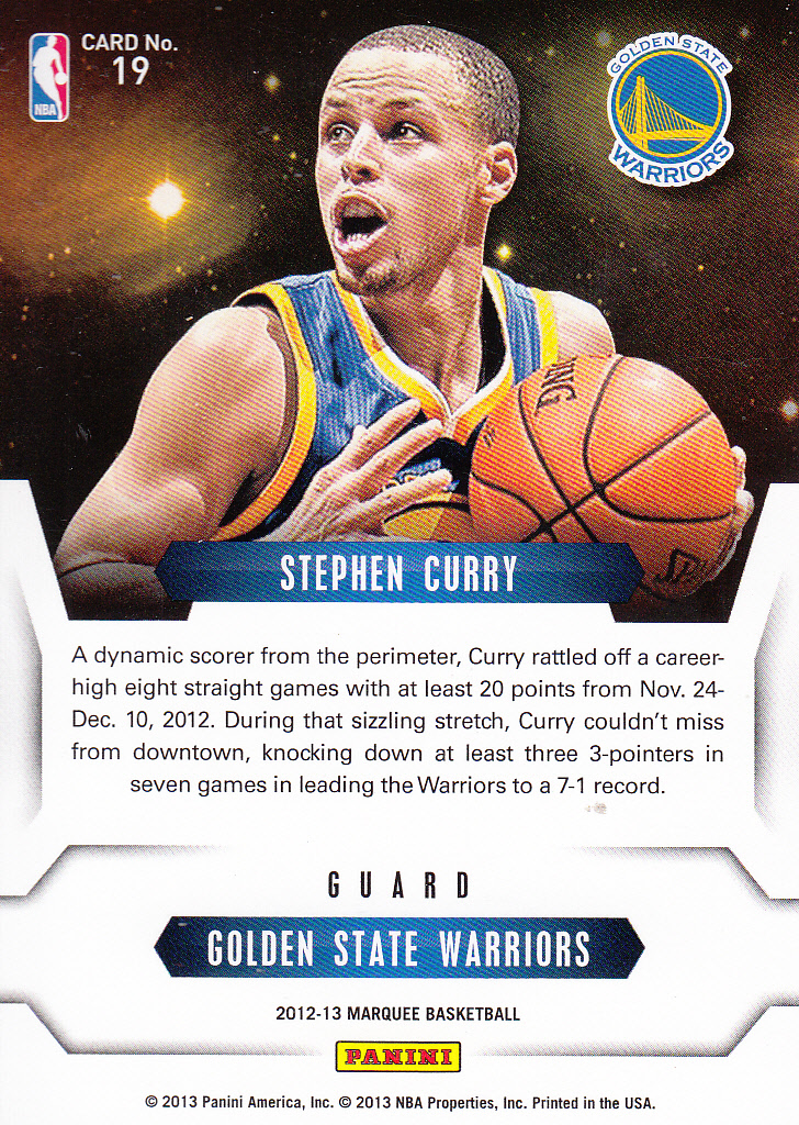 2012-13 Panini Marquee Stars of the Night #19 Stephen Curry back image