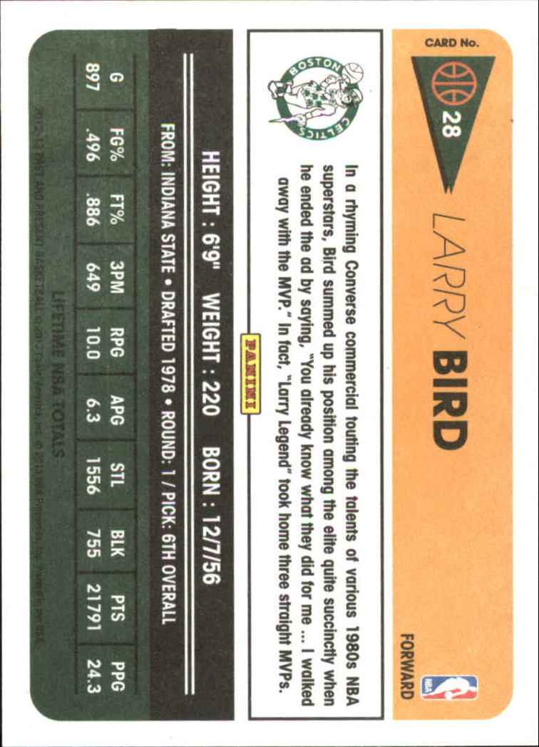 2012-13 Panini Past and Present #28 Larry Bird back image
