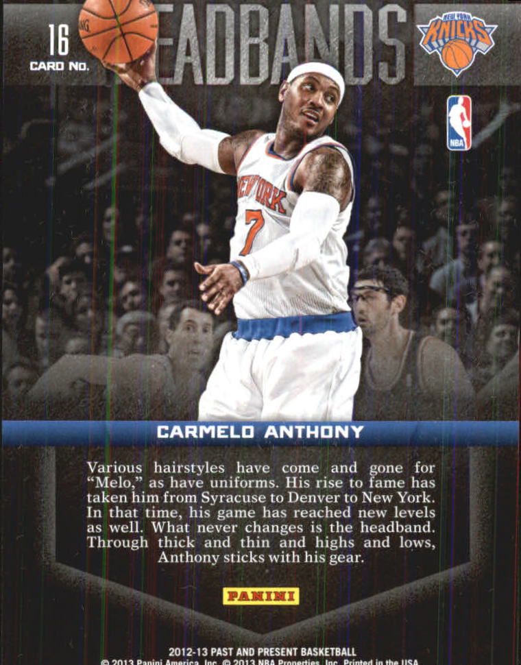 2012-13 Panini Past and Present Headbands #16 Carmelo Anthony back image