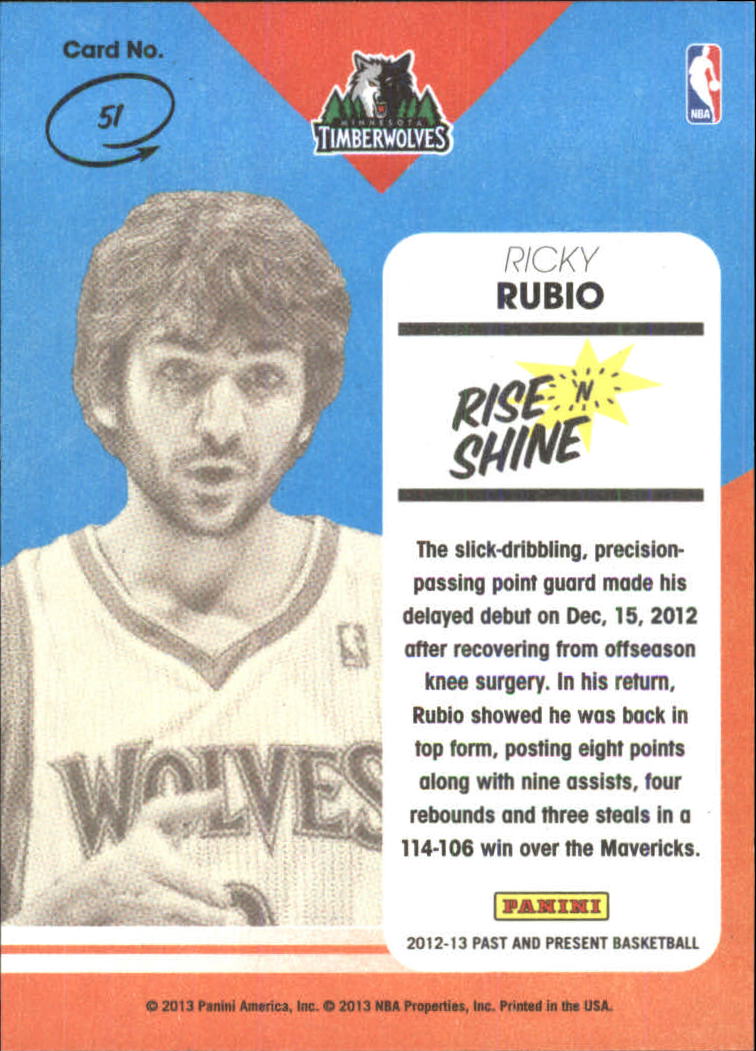 2012-13 Panini Past and Present Rise N Shine #51 Ricky Rubio back image