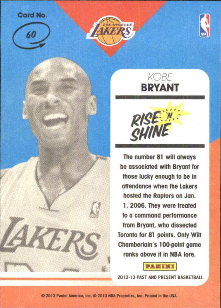 2012-13 Panini Past and Present Rise N Shine #60 Kobe Bryant back image