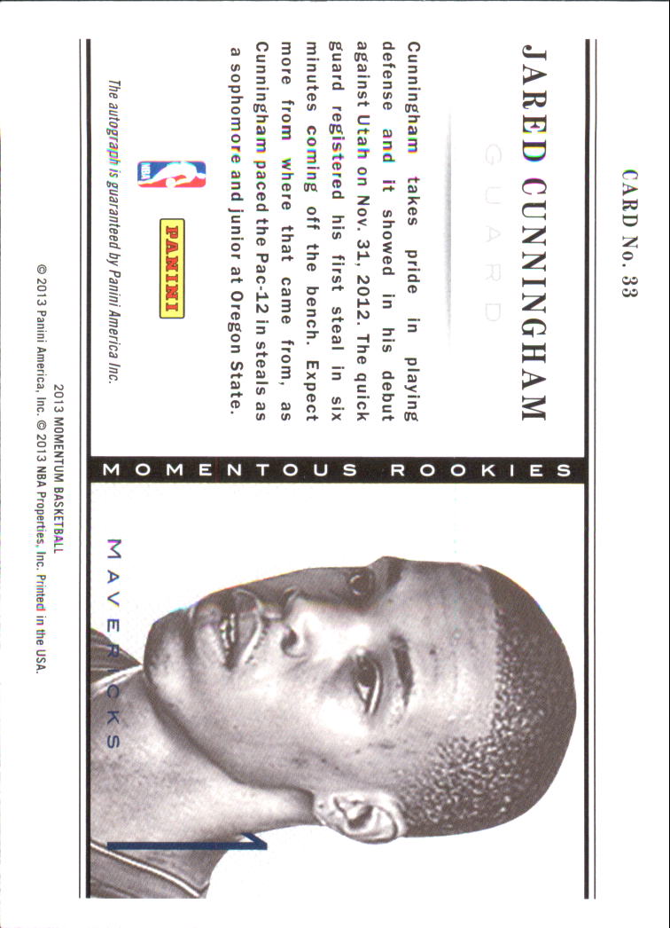 2012-13 Momentum Momentous Rookies Autographs #33 Jared Cunningham back image