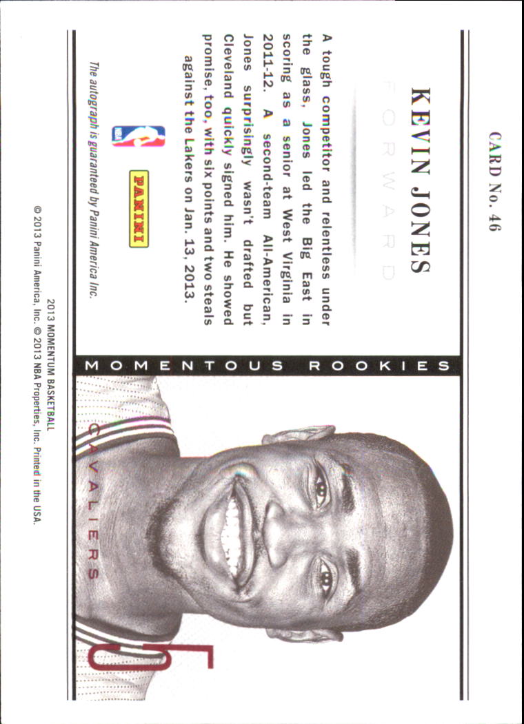 2012-13 Momentum Momentous Rookies Autographs #46 Kevin Jones back image