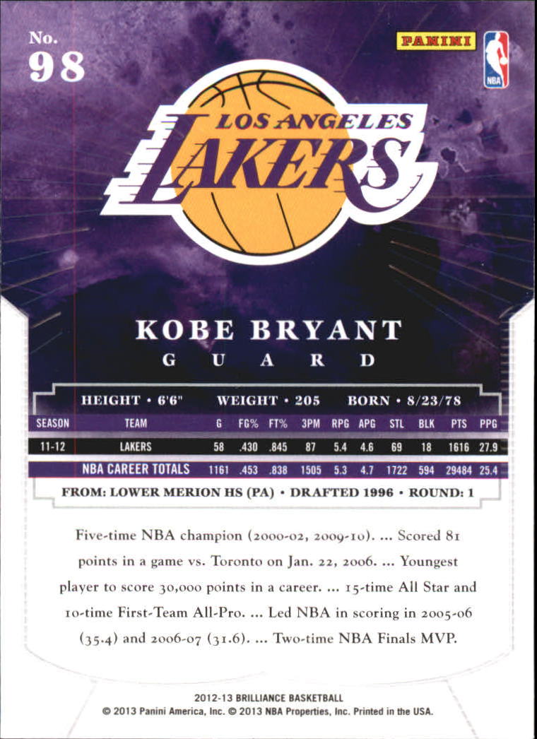 2012-13 Panini Brilliance Starburst #98 Kobe Bryant back image