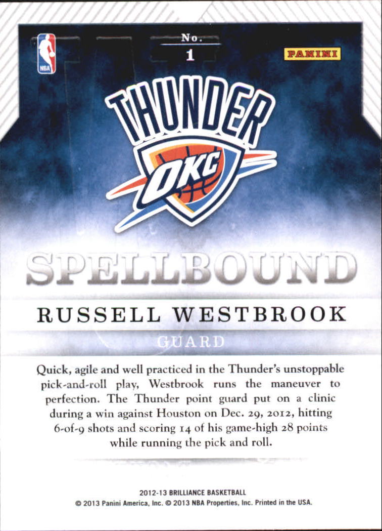 2012-13 Panini Brilliance Spellbound #1 Russell Westbrook back image
