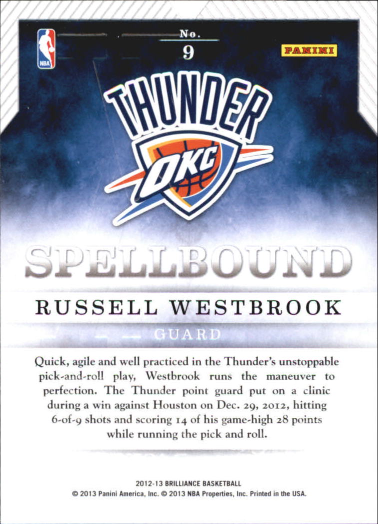 2012-13 Panini Brilliance Spellbound #9 Russell Westbrook back image