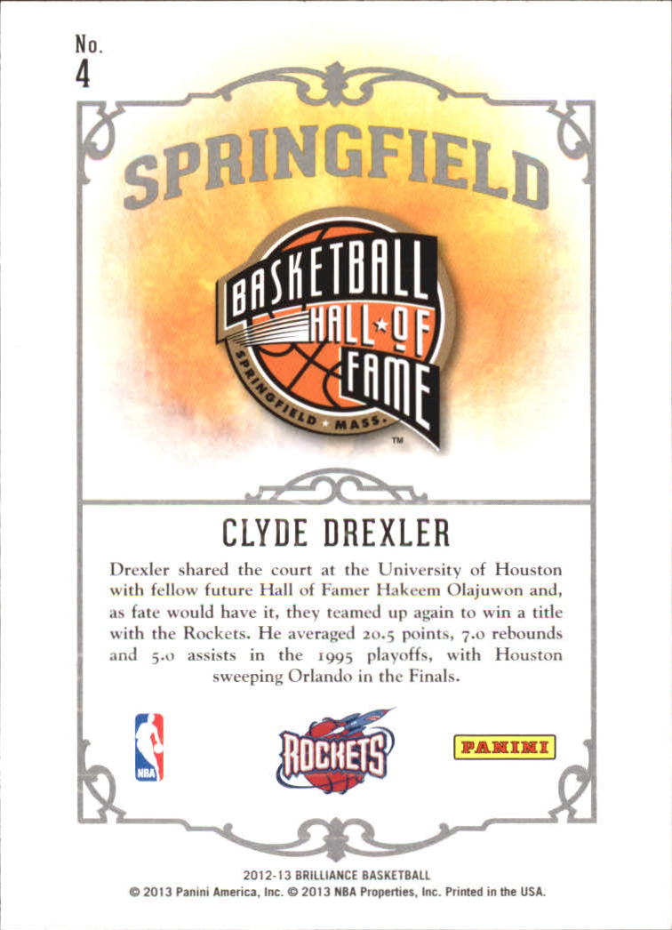 2012-13 Panini Brilliance Springfield #4 Clyde Drexler back image