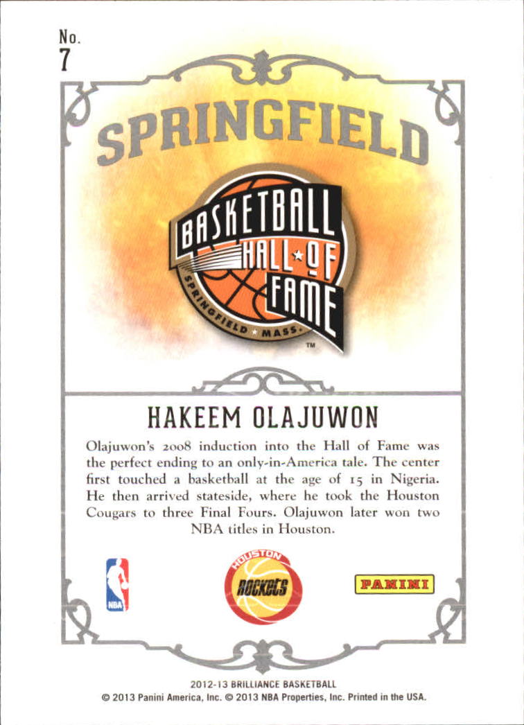 2012-13 Panini Brilliance Springfield #7 Hakeem Olajuwon back image
