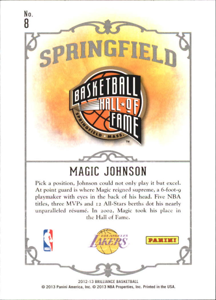 2012-13 Panini Brilliance Springfield #8 Magic Johnson back image