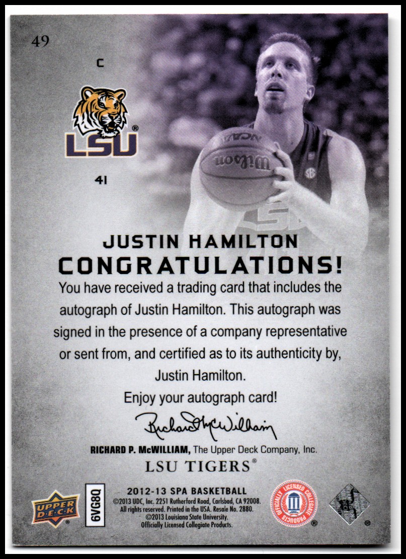 2012-13 SP Authentic Autographs #49 Justin Hamilton E back image